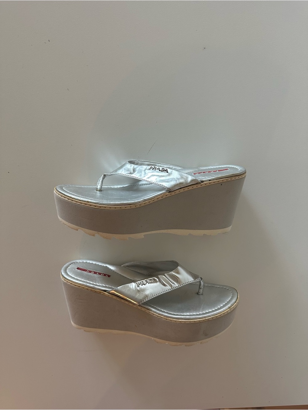 Vintage Archive Cyber Y2K Prada Platform Sandals Silver 39.5 8-8.5 Futuristic - Picture 2 of 6